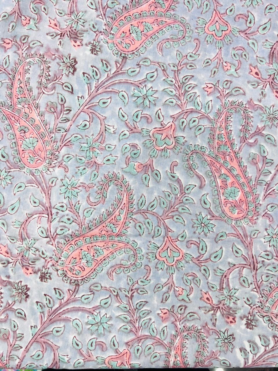 Indian Block Print Cotton Fabric - Pastel Paisley