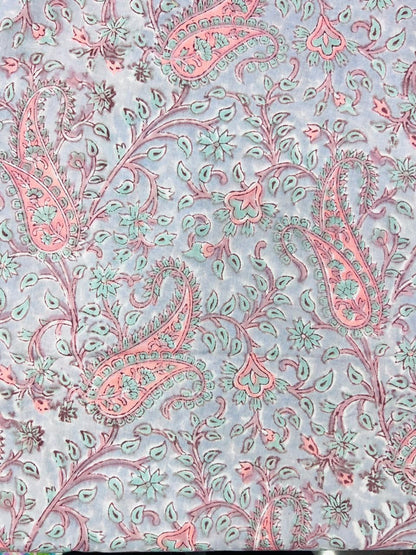 Indian Block Print Cotton Fabric - Pastel Paisley