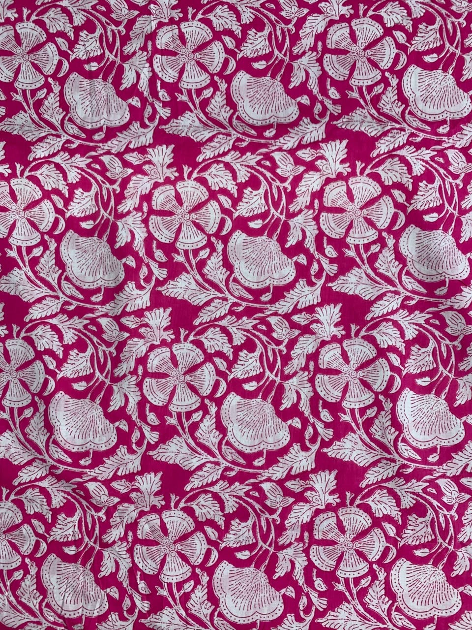 100% Indian Cotton Fabric - Hot Pink & White Floral