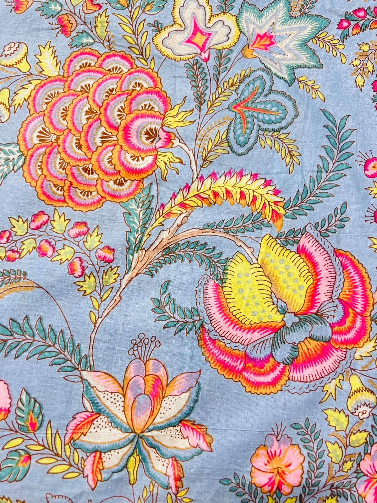 Cotton Screen Print Fabric - Blue Floral