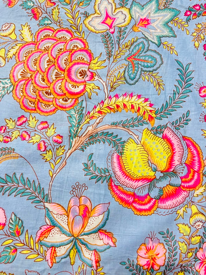 Cotton Screen Print Fabric - Blue Floral