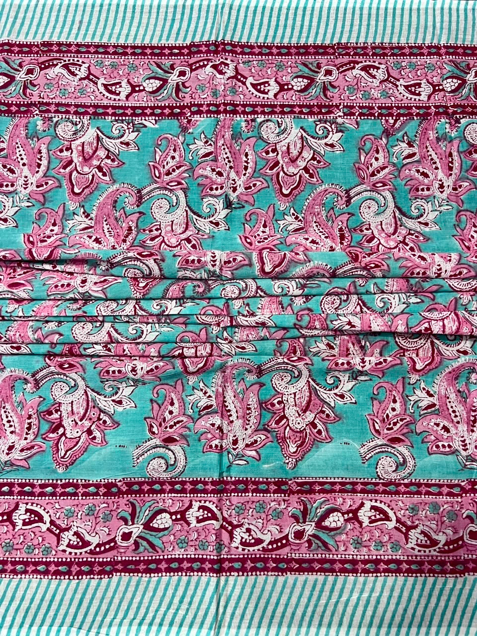 Block Print Cotton Sarong - Pink & Turquoise