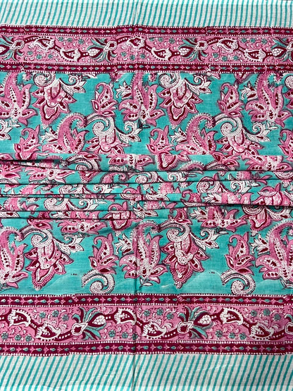 Block Print Cotton Sarong - Pink & Turquoise