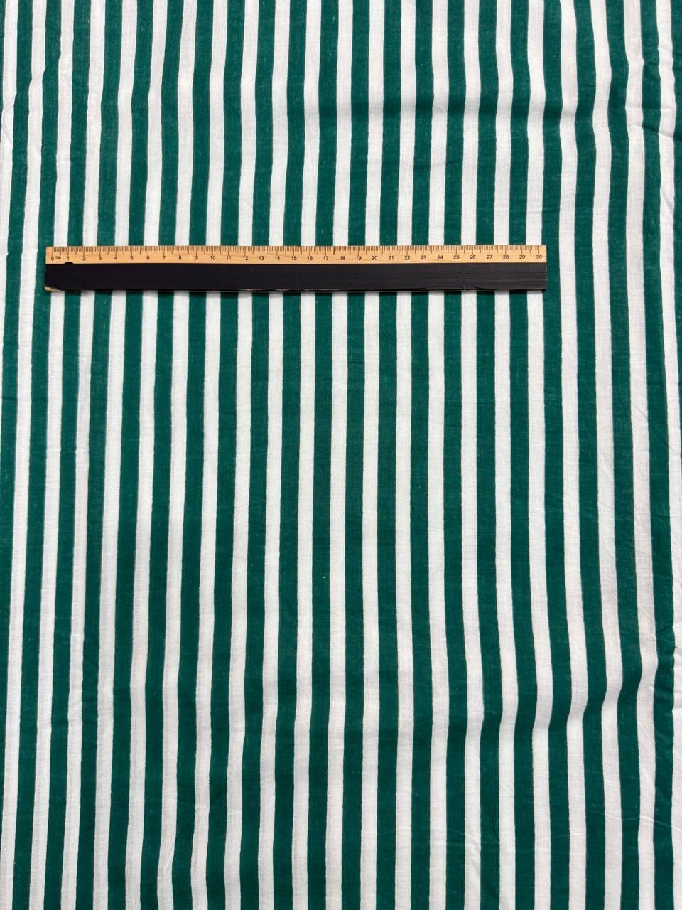Cotton Screen Print Fabric - Green & White Stripe
