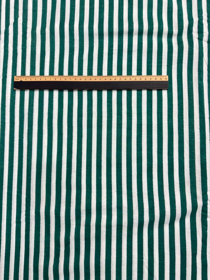 Cotton Screen Print Fabric - Green & White Stripe