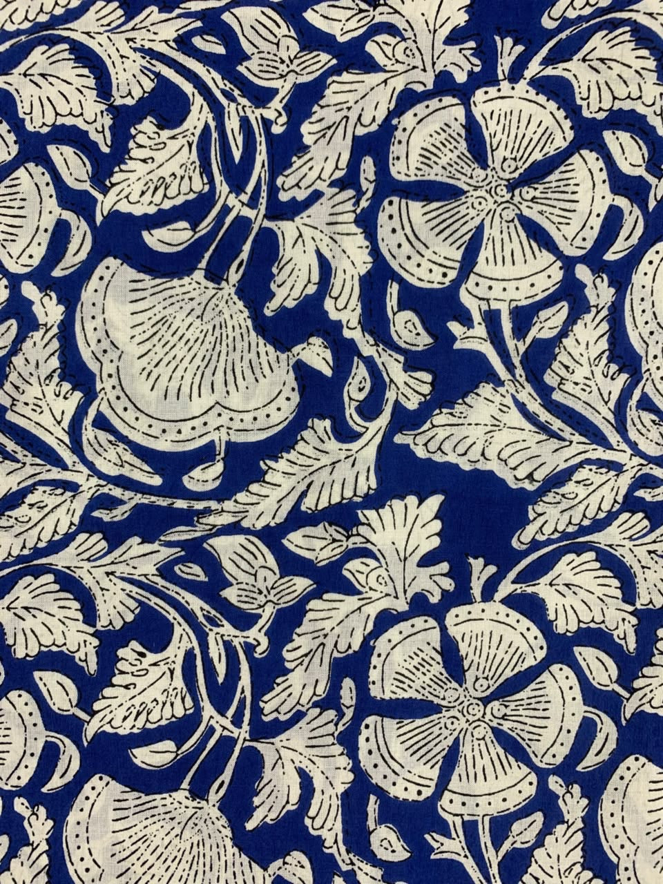 100% Indian Cotton Fabric - Classic Blue & White Floral