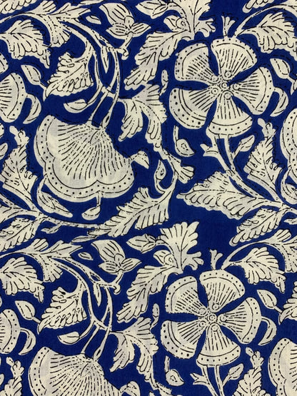 100% Indian Cotton Fabric - Classic Blue & White Floral