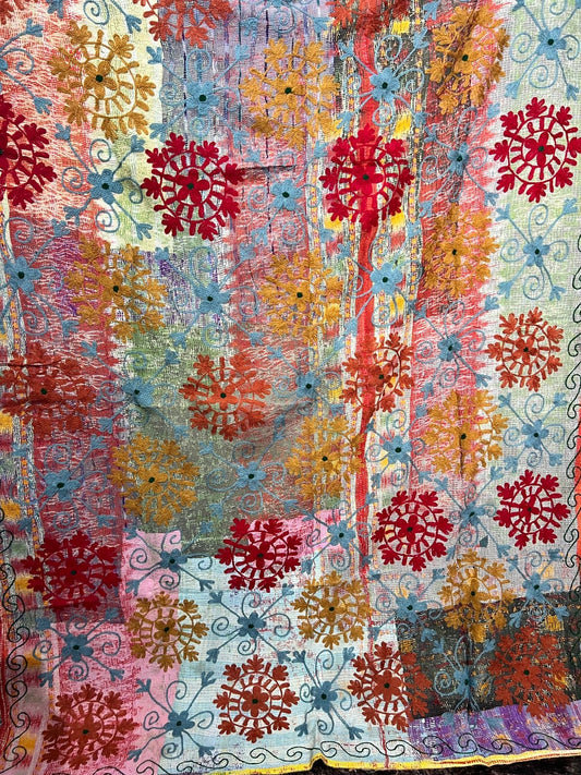 Suzani Embroidered Kantha Quilt - Autumn Tones