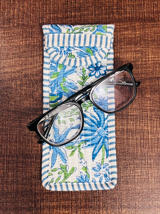Quilted Glasses Case - Blue & White