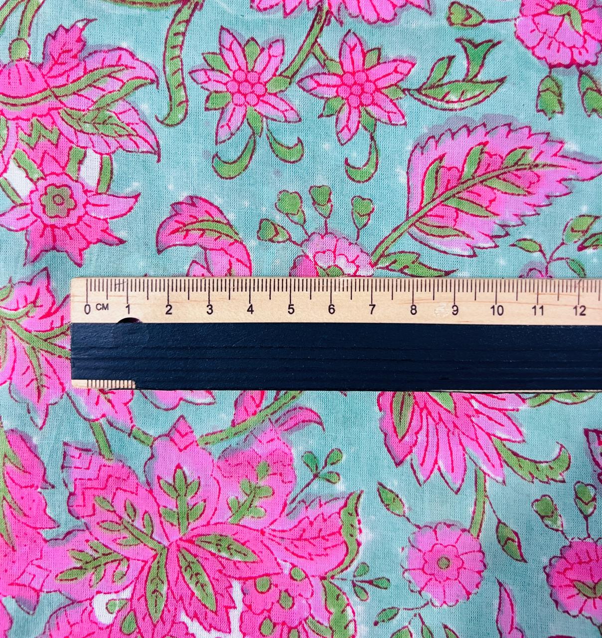 Indian Block Print Cotton Fabric - Pink & Green