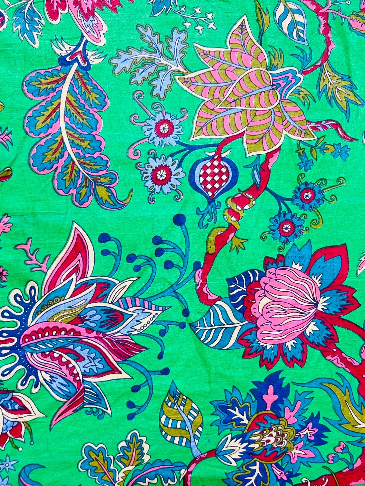 Cotton Screen Print Fabric - Turquoise With Bold Floral