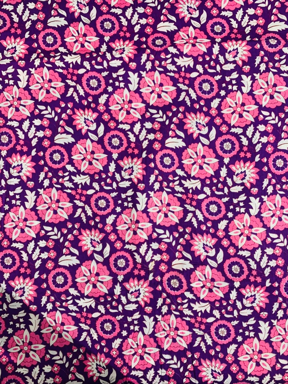 100% Indian Cotton Fabric - Hot Pink & Purple Floral