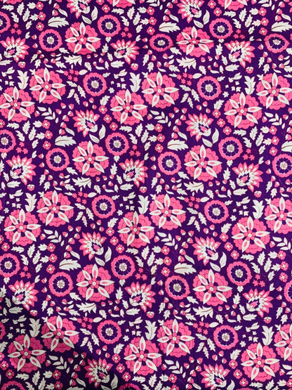 100% Indian Cotton Fabric - Hot Pink & Purple Floral