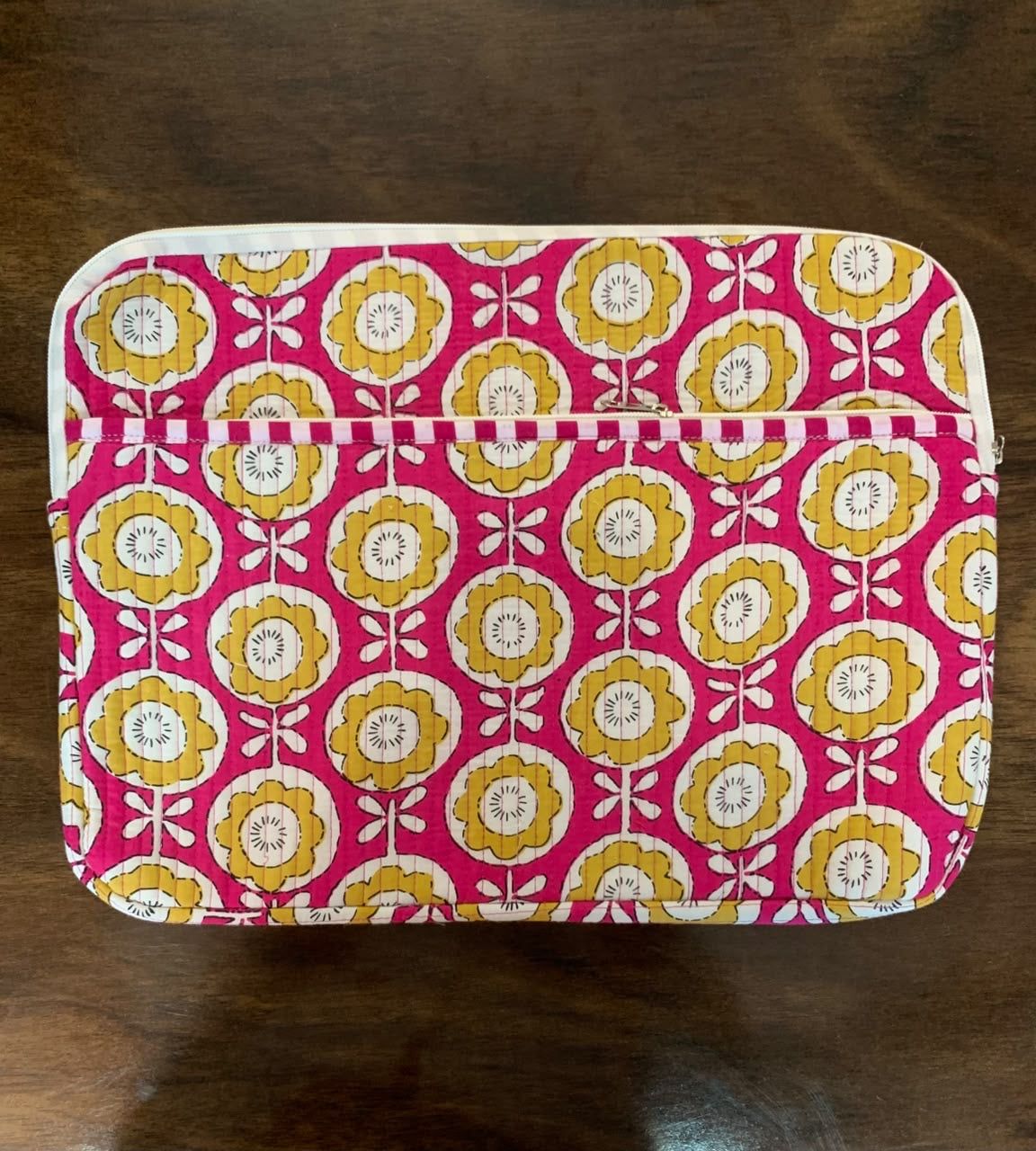 Quilted Laptop Bag - Pink & Yellow Floral