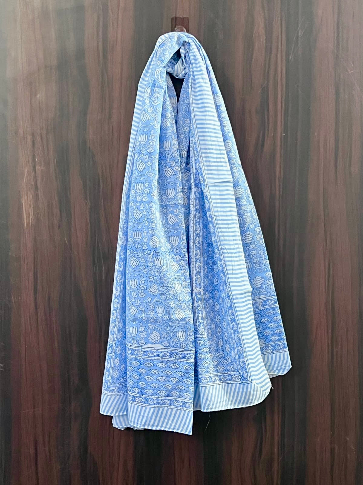 Block Print Cotton Sarong - Sea Blue Floral