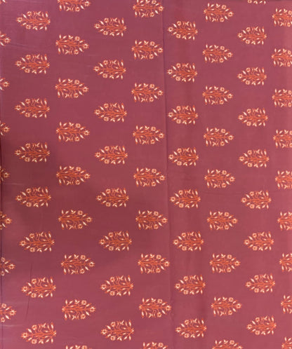 Indian Block Print Cotton Fabric - Deep Pink With Orange Floral Motif