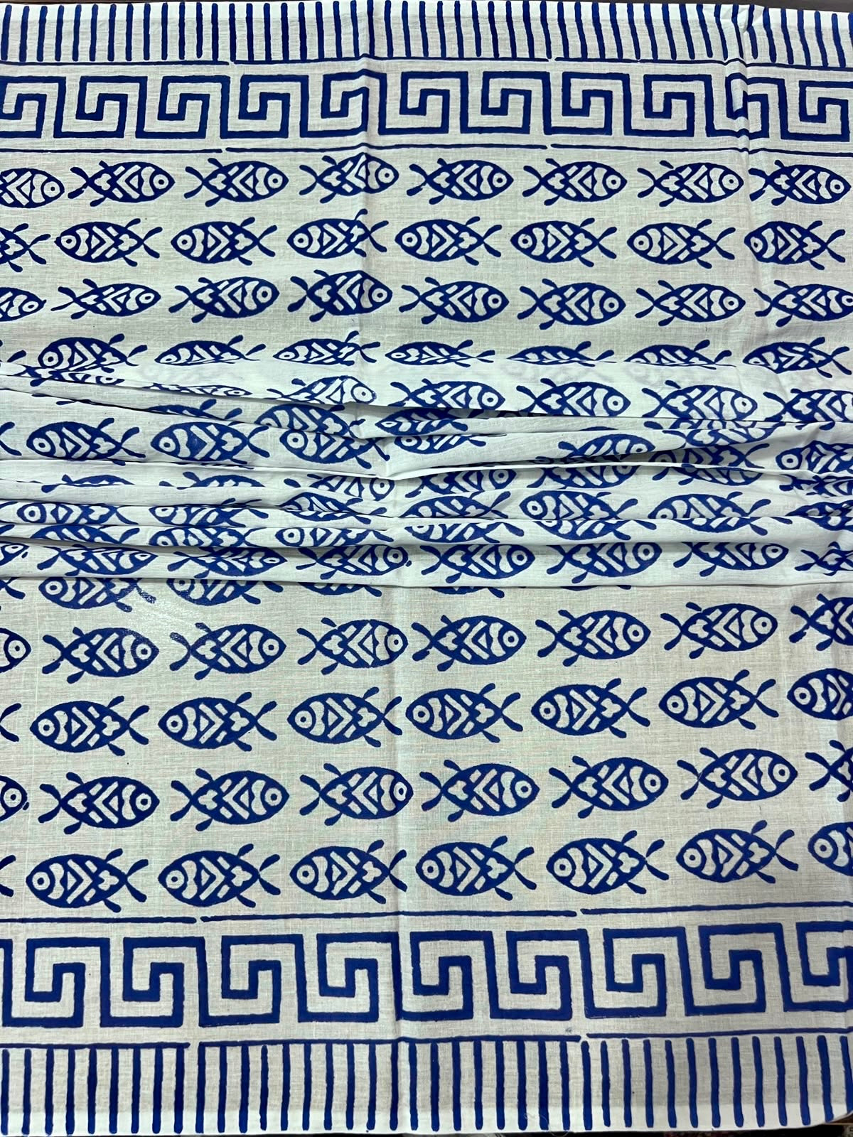 Block Print Cotton Sarong - Blue Fish