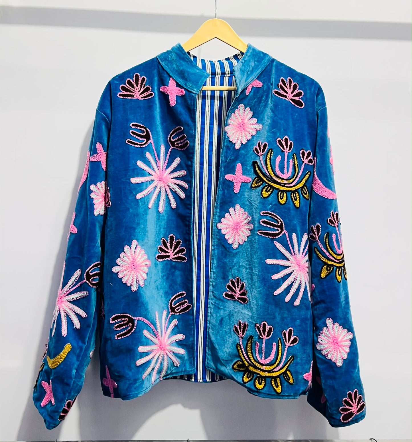 Jacket Velvet - Blue & Pink Leopard