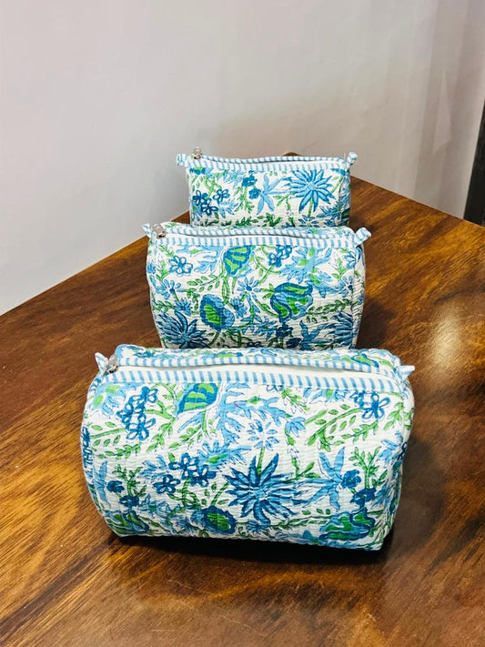 Makeup Bag - Set of 3 - Blue & Green Floral