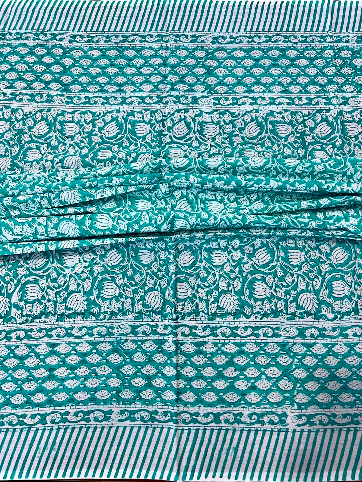 Block Print Cotton Sarong - Turquoise Floral