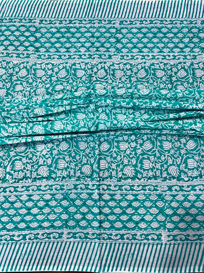 Block Print Cotton Sarong - Turquoise Floral