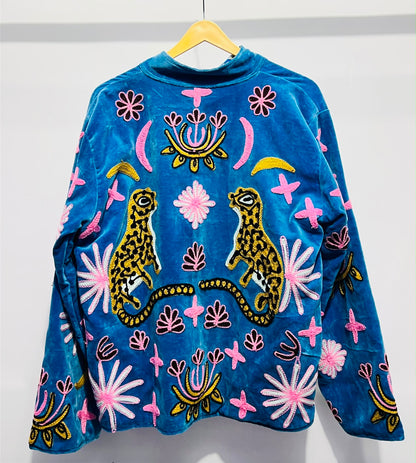 Jacket Velvet - Blue & Pink Leopard