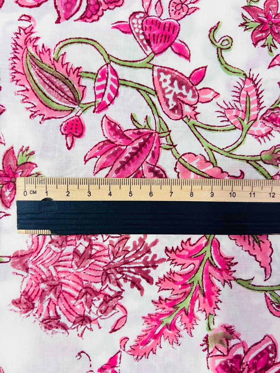 Indian Block Print Cotton Fabric - Pink & White