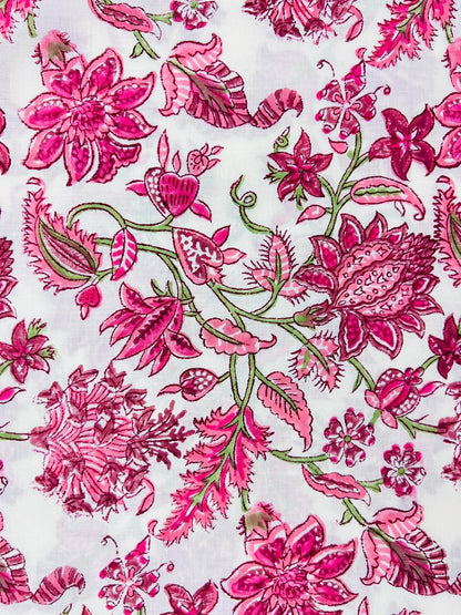Indian Block Print Cotton Fabric - Pink & White