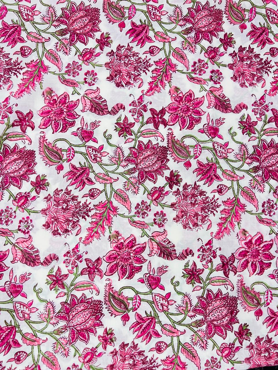 Indian Block Print Cotton Fabric - Pink & White