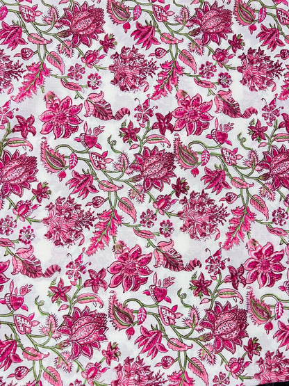 Indian Block Print Cotton Fabric - Pink & White