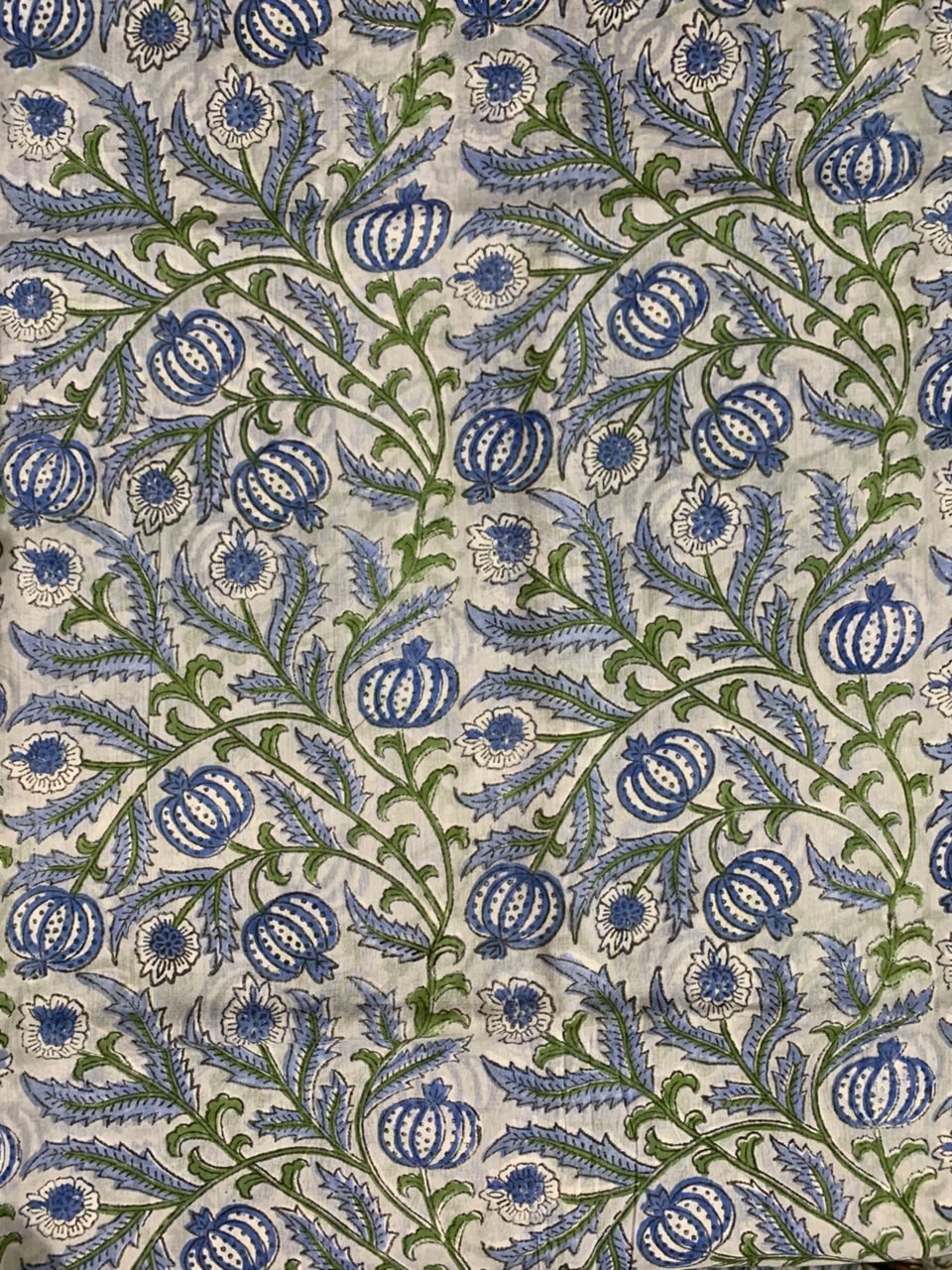 Indian Block Print Cotton Fabric - Blue Blossom