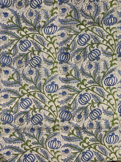 Indian Block Print Cotton Fabric - Blue Blossom