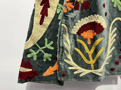 Suzani Embroidered Velvet Jacket - Dark Grey - Love