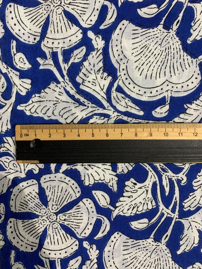 100% Indian Cotton Fabric - Classic Blue & White Floral
