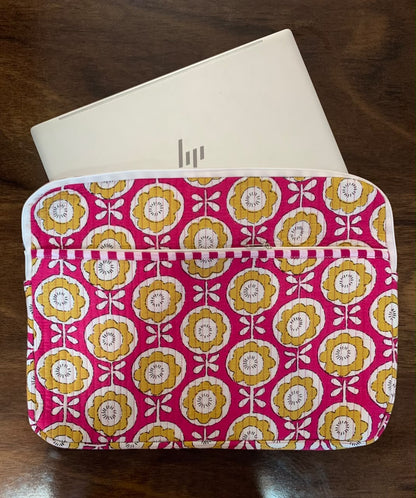 Quilted Laptop Bag - Pink & Yellow Floral