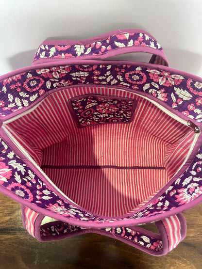 Large Quilted Tote Bag With Zip - Pink & Purple Floral