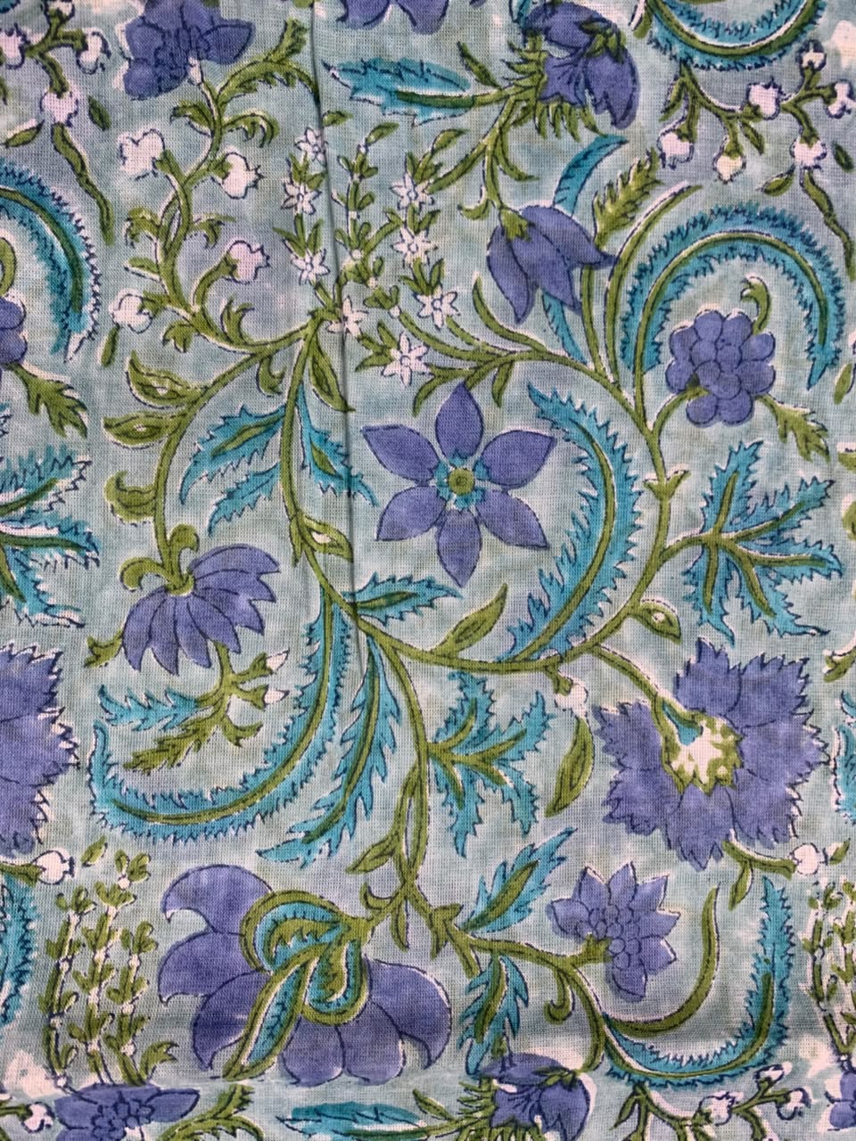 Indian Block Print Cotton Fabric - Blue & Turquoise Floral
