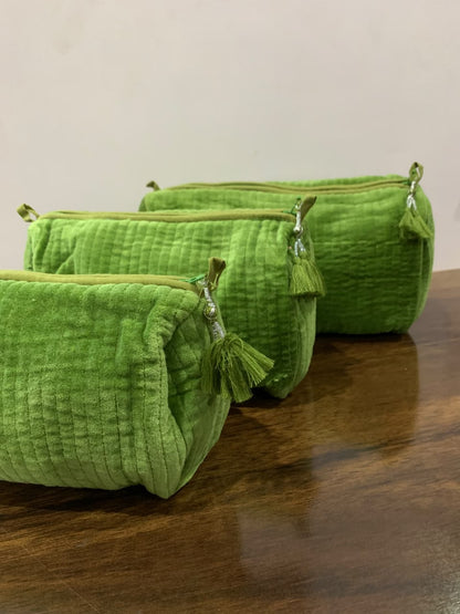 Velvet Makeup Bag - Green