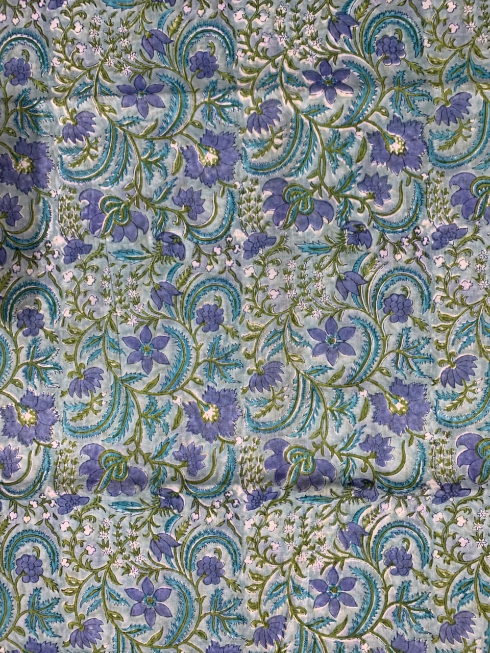Indian Block Print Cotton Fabric - Blue & Turquoise Floral