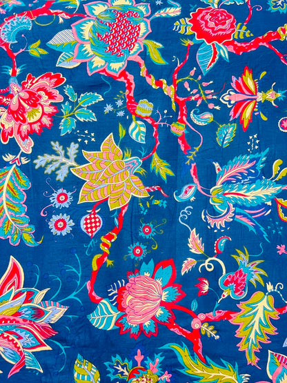Cotton Screen Print Fabric - Navy With Bold Floral