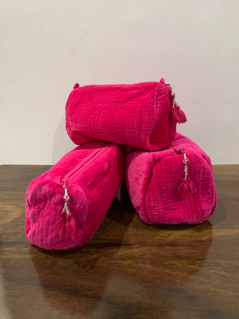 Velvet Makeup Bag - Hot Pink