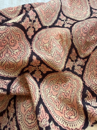 Indian Block Print Cotton Fabric - Black With Pink Paisley