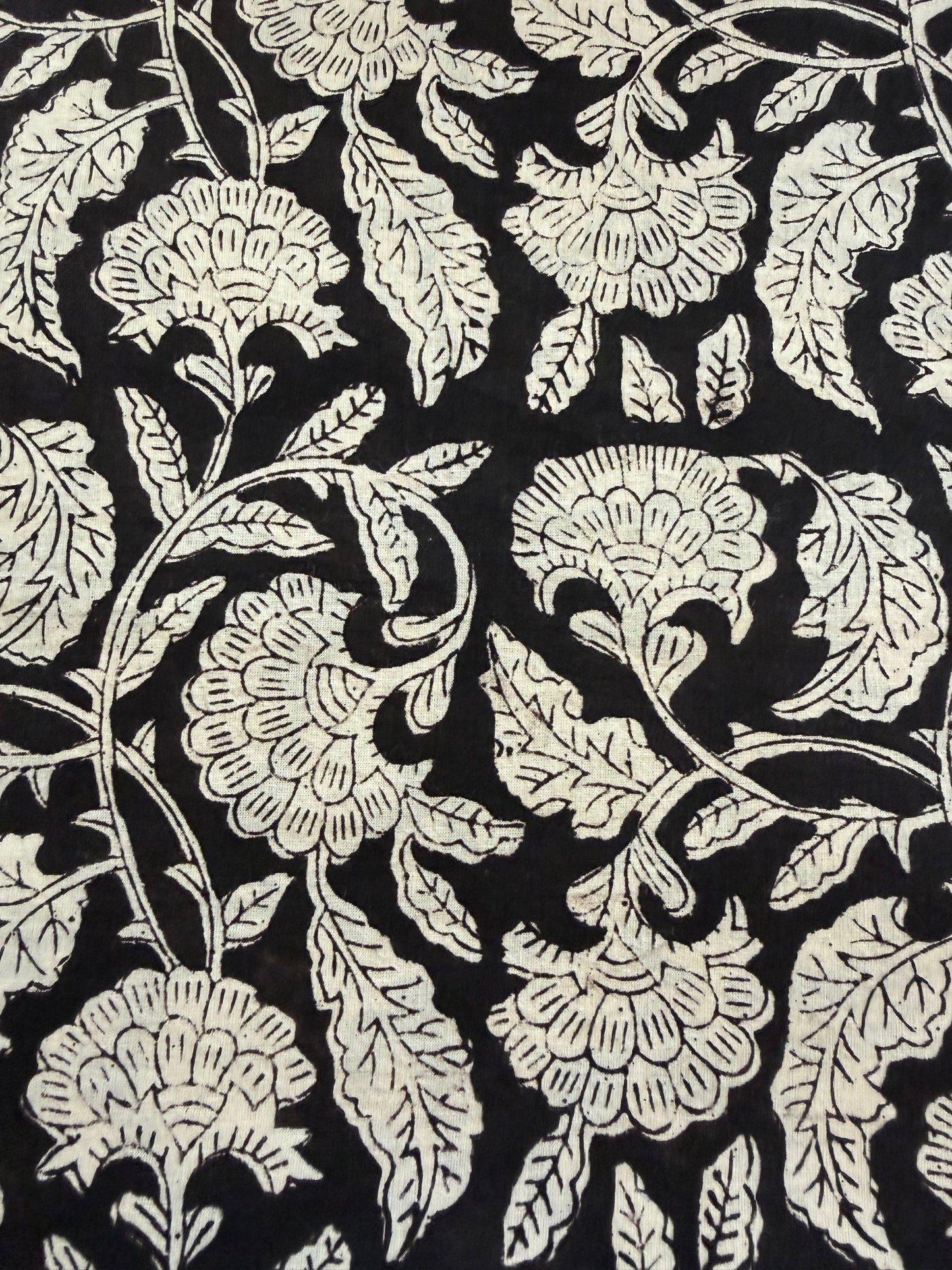 Indian Block Print Cotton Fabric - Black & White Floral