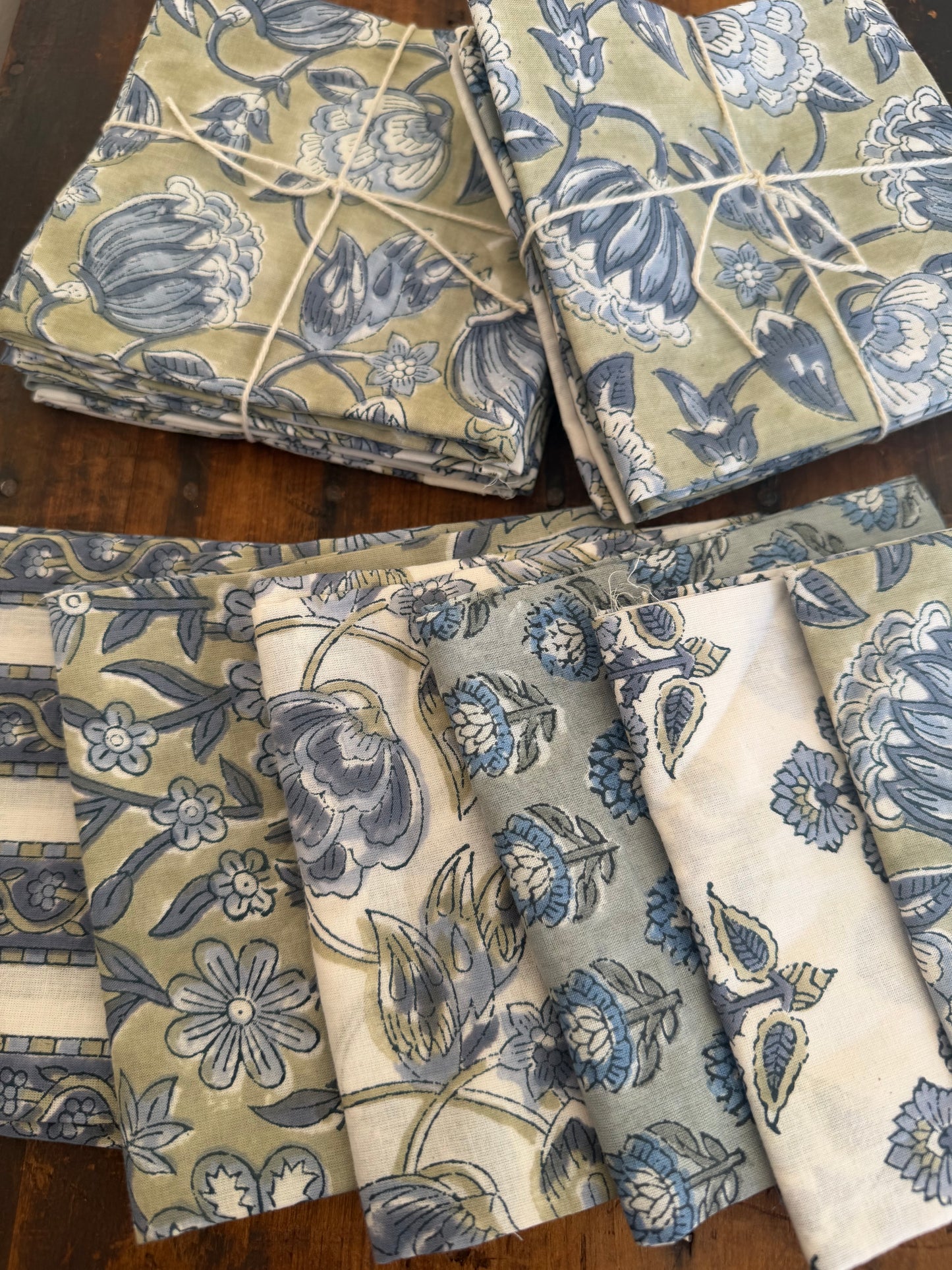 100% Cotton Block Print Fabric Bundle - Slate & Sage