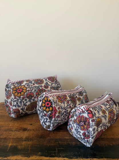 Velvet Makeup Bag - White Floral