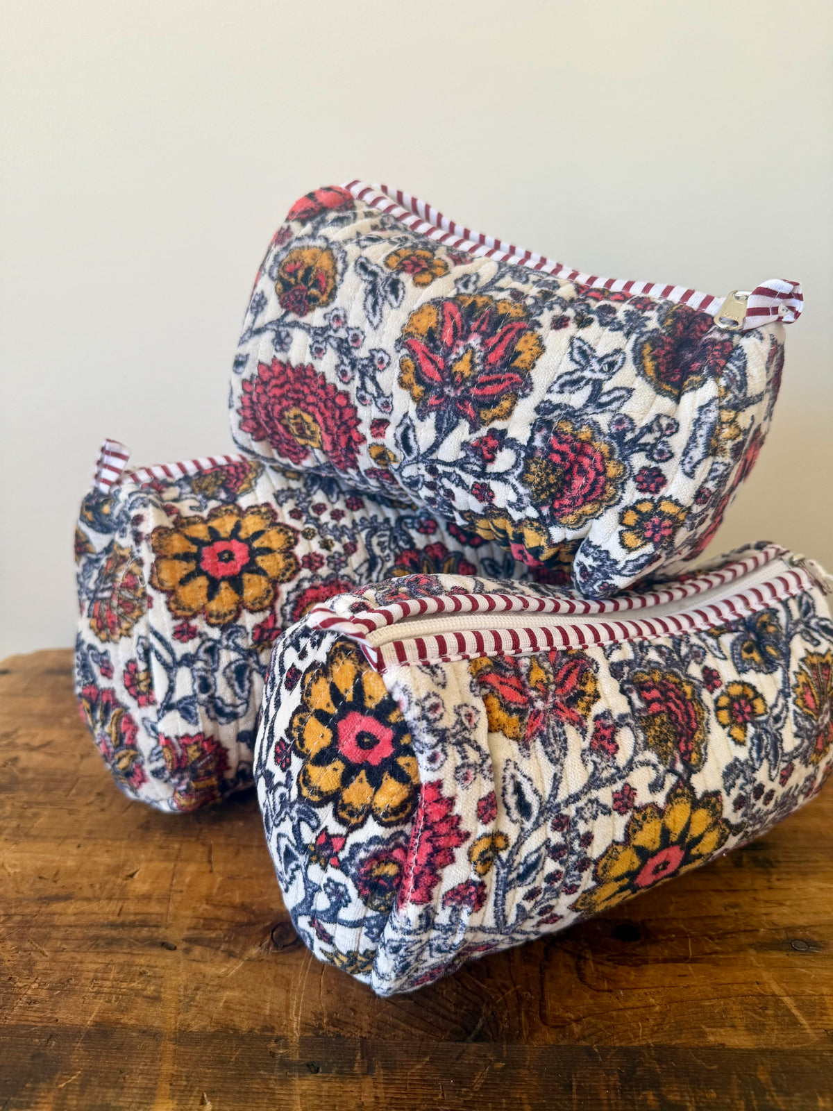 Velvet Makeup Bag - White Floral