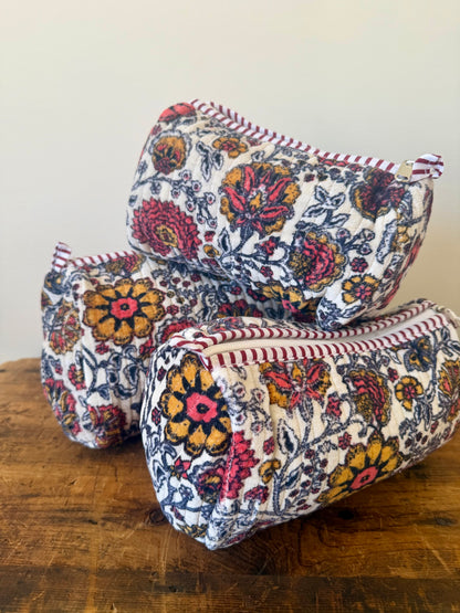 Velvet Makeup Bag - White Floral