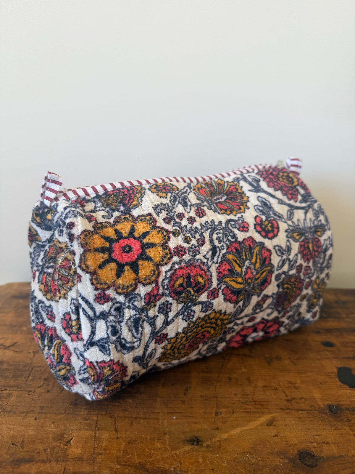 Velvet Makeup Bag - White Floral