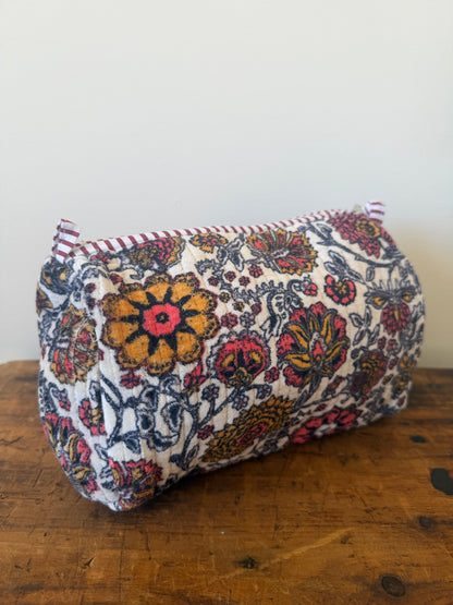 Velvet Makeup Bag - White Floral