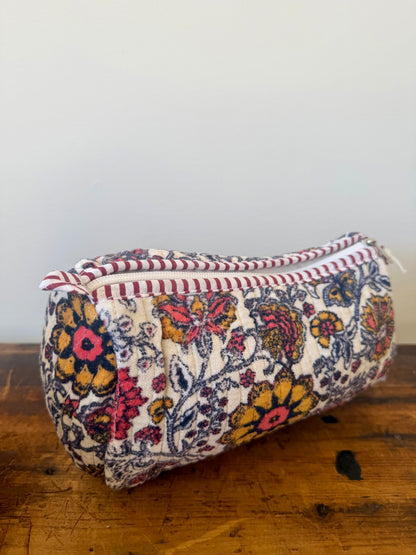 Velvet Makeup Bag - White Floral